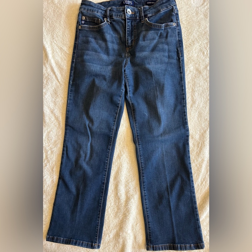 Chaps Mid Rise Crop Kick Jeans in Dark Blue